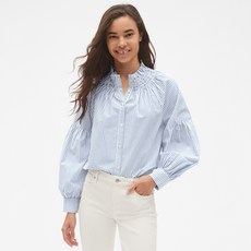 갭 여성용 스모크 넥 스트라이프 블라우스 인 포플린