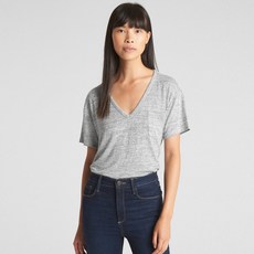 갭 여성용 소프트스펀 브이넥 포켓 티셔츠