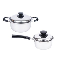 Yoshikawa 綜合3層不鏽鋼鍋具 2件組, 單柄鍋14cm+雙耳鍋20cm, 混色