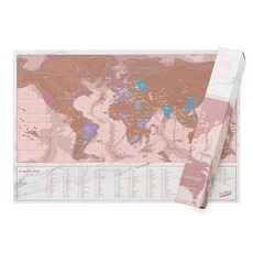 Luckies 划痕地圖世界地圖玫瑰金小號, 1個