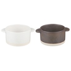 정담은 도자기 무광 손잡이 일자 스프볼 2p, 화이트, 브라운, 1세트