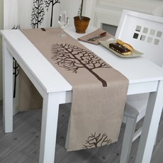 NASANDECO 亞麻奇趣樹桌旗 RN27-5, 米色, 6人用(220 x 28 cm), 1個