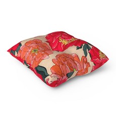 VIZUAL FACTORY 牡丹花圖案方形靠墊, 深紅色