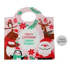 황씨네도시락 크리스마스 파티 쿠키 비닐백 100p + 캘리 선생님 원형 감사합니다 스티커 화이트 100p, 1세트