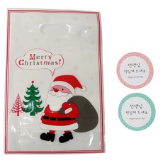 황씨네도시락 크리스마스 해피산타 쿠키 비닐백 30p + 선생님 원형 맛있게 드세요 스티커 30p, 1세트
