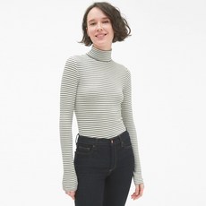 갭 여성용 시보리 긴팔 스트라이프 터틀넥 탑 인 모달