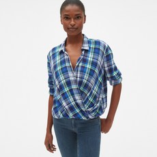 갭 여성용 플레이드 랩 프론트 셔츠