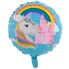 氣球農場 城堡獨角獸圓形氣球 45 x 50 cm, 天藍色, 30入