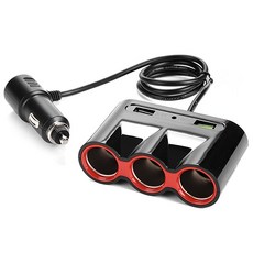 코시 스마트 QC3.0 멀티 차량용 충전기 3구 USB2포트, CGR3304AT, 블랙