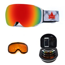 B.U.T.C.A 滑雪護目鏡65g+收納包+夜間用鏡片+硬殼收納包 隨機出貨, 鏡片(Fire Iridium)/框架(白色)