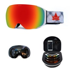 B.U.T.C.A 滑雪護目鏡65g+收納包+日間用鏡片+硬殼收納包 隨機出貨, 鏡片(Fire Iridium)/框架(白色)