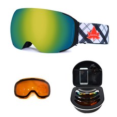 B.U.T.C.A 滑雪護目鏡65g+收納包+夜間用鏡片+硬殼收納包 隨機出貨, 鏡片(Green Ionized)/框架(黑色)