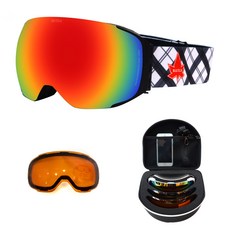 B.U.T.C.A 滑雪護目鏡65g+收納包+夜間用鏡片+硬殼收納包 隨機出貨, 鏡片(Fire Iridium)/框架(黑色)