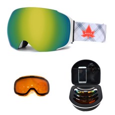B.U.T.C.A 滑雪護目鏡65g+收納包+夜間用鏡片+硬殼收納包 隨機出貨, 鏡片(Green Ionized)/框架(白色)