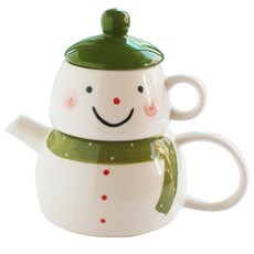 陶瓷茶壺 聖誕雪人款, 綠色, 1個
