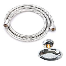 I Friends不鏽鋼蓮蓬頭軟管 2m+一觸式高壓吸附式圓形肥皂架, 1套