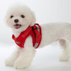 mizpet 夜間反光安全狗狗胸背帶 + 牽繩, 紅色