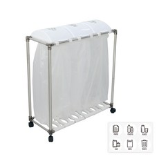 Living Happy分類白色旋轉分類回收箱 3格+垃圾袋 100個+分類回收箱專用貼紙 6張, 框架（銀色）+進氣口（白色）, 1套