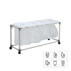 Living Happy迷你分類回收箱 白色 4格+垃圾袋 100個+分類回收箱專用貼紙 6張, 框架（銀色）+進氣口（白色）, 1套