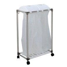 Living Happy Cling Swing分類回收箱 2個+垃圾袋 100個+分類回收箱專用貼紙 白色, 框架（銀色），插槽（白色）, 1組