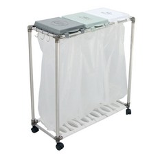 LIVING HAPPY Kling 分類回收桶 3入 + 袋子 100入 + 分類回收桶專用彩色貼紙, 框架(銀色), 投入口(灰色 + 開心果綠 + 白色), 1套