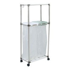 Living Happy Cling分類回收箱 2格 2層+垃圾袋 100入+分類回收箱專用彩色貼紙, 1套, 框架（銀色），插槽（白色+開心果）