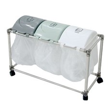 LIVING HAPPY Kling迷你旋轉分類回收箱 3格+垃圾袋 100入+分類回收箱專用彩色貼紙, 框架(銀色），插入件(灰色 + 開心果 + 白色）, 1組