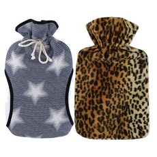 HUGO FROSCH 水袋熱裝環保經典舒適消音器星星藍白2L+豪華豹紋豹紋款1.8L, 1套