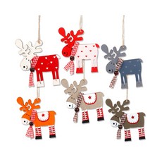 跳跳虎與小熊維尼聖誕樹裝飾用木質鹿角掛飾 6件組, 混色
