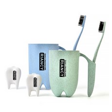 DM Allup 家用牙形牙刷杯綠+藍套組, 1套