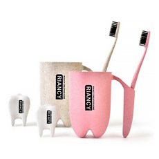 Unkown DM Allup 家牙形牙刷杯 粉色+米色套組, 1套