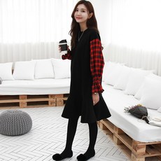 Bonbon Story Heb 格紋袖拉絨護理裙