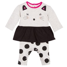 까띠미니 여아용 고양이 패턴 롱 저지 벨벳 점프수트