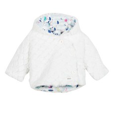 catimini 迷你女孩雙面夾克，帶有漂亮的印花和精美的毛皮