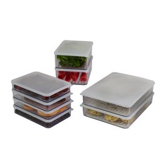 Sillicook冰箱收納容器 透明 扁平組 特大 2入+深型2號 2入+扁平2號 4入, 1套