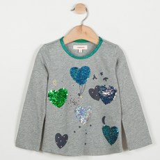 까띠미니 여아용 매직 하트 스팽글 말지 글리터 티셔츠