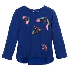 까띠미니 여아용 새 모티프 주름 크레이프 슬러브 저지 티셔츠