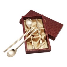 GOLDENBELL 烏龜圖案壓紋湯匙+筷子組, 金色, 湯匙*2入+筷子*2入