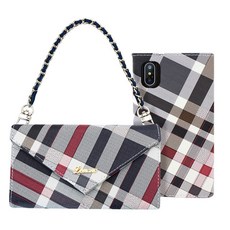 Lemano 格子拉鍊手提包手機殼+腕帶和肩帶