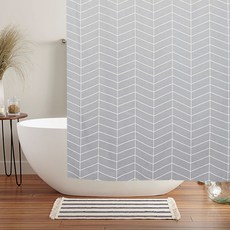 POGnAn 布質浴簾 人字紋灰色, 灰色, 1個