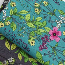 BED&DECO 亞麻花卉圖案布料, 晨曦深綠