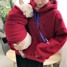 GYAPET S&H人造毛連帽狗主人情侶裝, 紅色