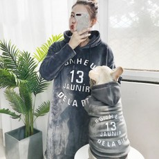 GYAPET S&H 絲絨長款連帽狗狗狗主人情侶裝, 灰色