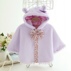 MK 女童兔可愛耳朵連帽花朵斗篷