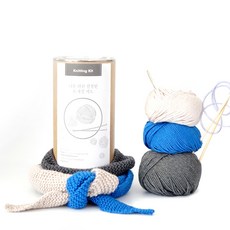 멜로우스토리 니팅키트 DIY패키지 아기 3단 뾰족 목도리, 1세트, 코발트블루 + 차콜 + 쿨베이지