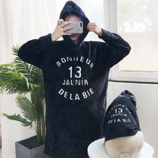 GYAPET S&H 絲絨長款連帽狗狗狗主人情侶裝, 黑色