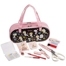 史努比縫紉針線組+收納提袋, 黑色+粉色, 1個