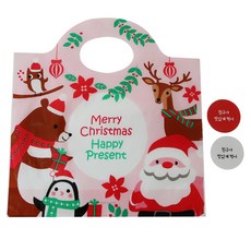 황씨네도시락 크리스마스 파티쿠키 비닐백 + 친구야 맛있게먹어 스티커 레드흰색 세트, 100세트