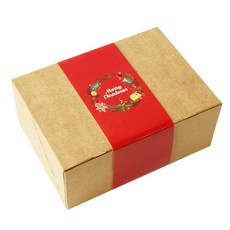 도나앤데코 원터치 런치박스 도시락 포장 세트, 1세트, 도시락 크라프트 대 4p + 메리크리스마스 컬러풀 리스장식 와이드띠지 진레드 4p