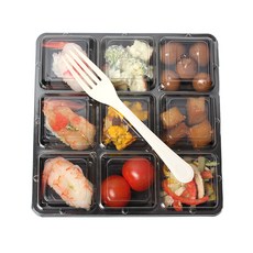 Picnic House 9格正方形黑色小菜盒 + 叉子, 5套